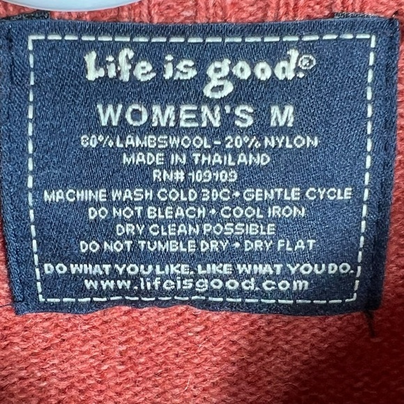 Life Is Good Embroidered Lambswool Full-Zip Sweater Jacket • Medium - Picture 7 of 7